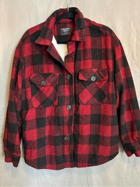 Streetwear Society Red & Black Buffalo Plaid Shacket with Sherpa Collar